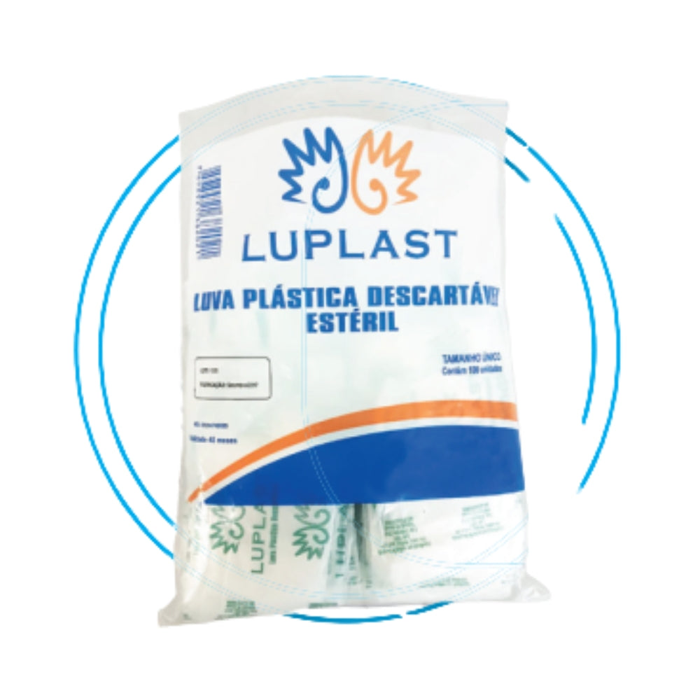 Luva Plástica Estéril Luplast - Pct 100un - Tam. único