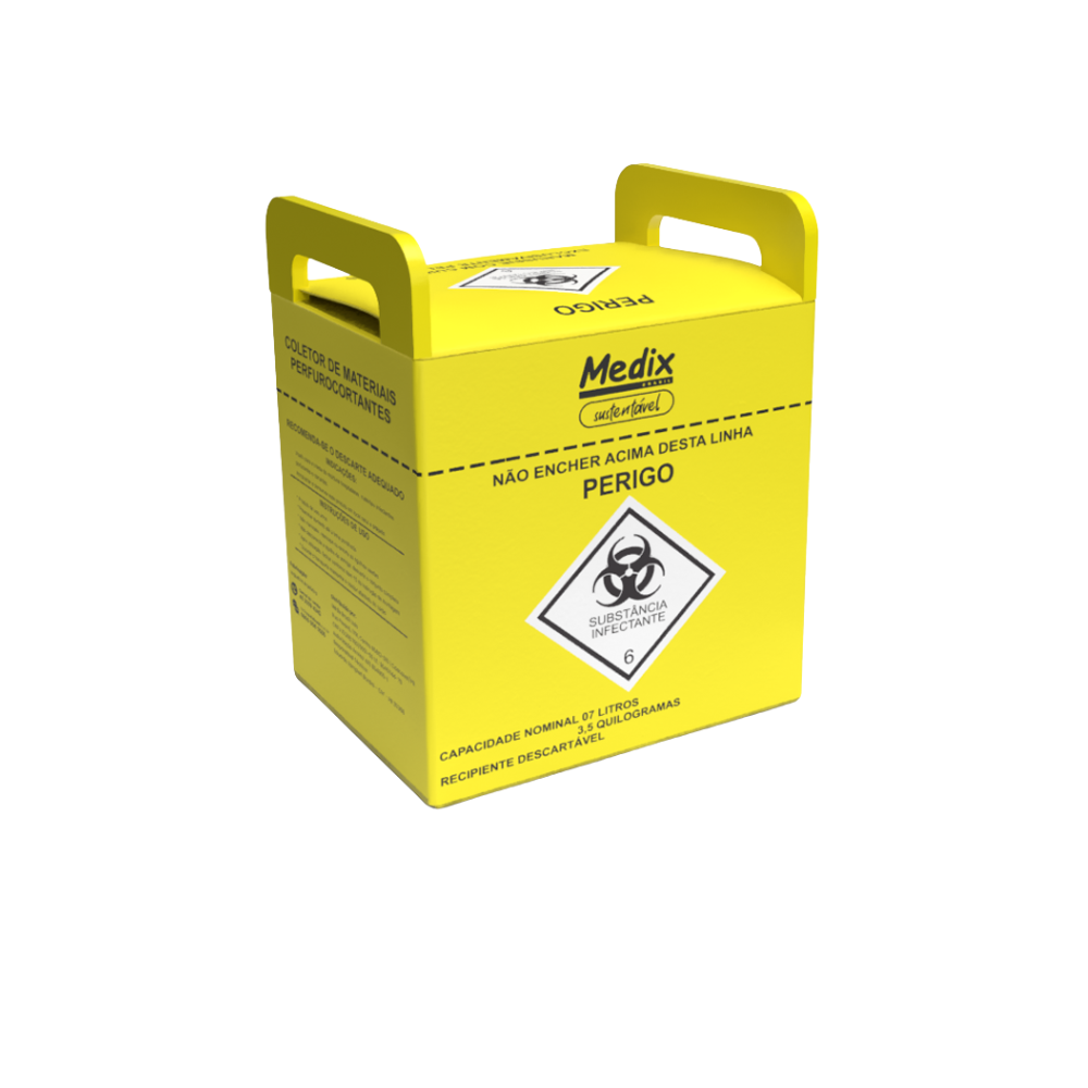 Coletor Perfurocortante Descartável Amarelo Medix - 7 Litros- 20 unidades