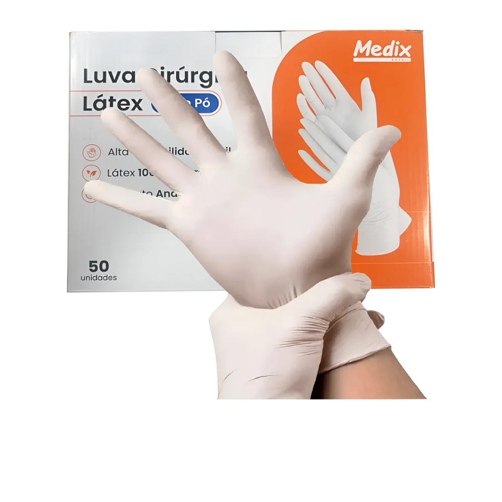 Luva Cirúrgica de Látex Classic Medix com Pó Estéril – Caixa 50 Pares