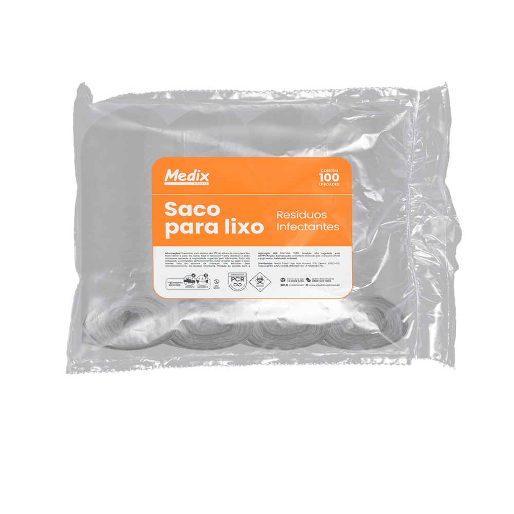 Saco para Lixo Infectante Branco Hospitalar Medix - 30 Litros - 100 Unidades