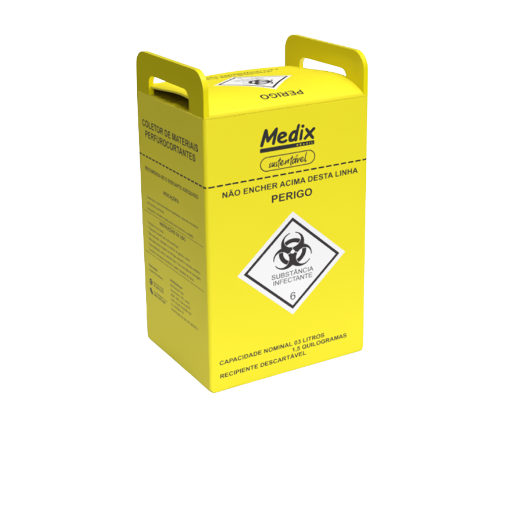 Coletor Perfurocortante Descartável Amarelo Medix - 20 Litros - 20 unidades