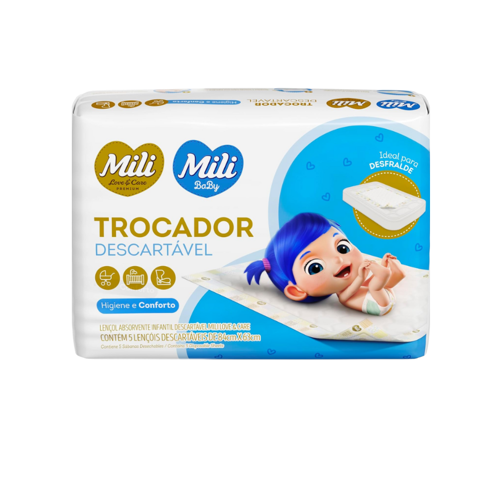 Trocador Absorvente Descartável Mili Baby - 5 Unidades