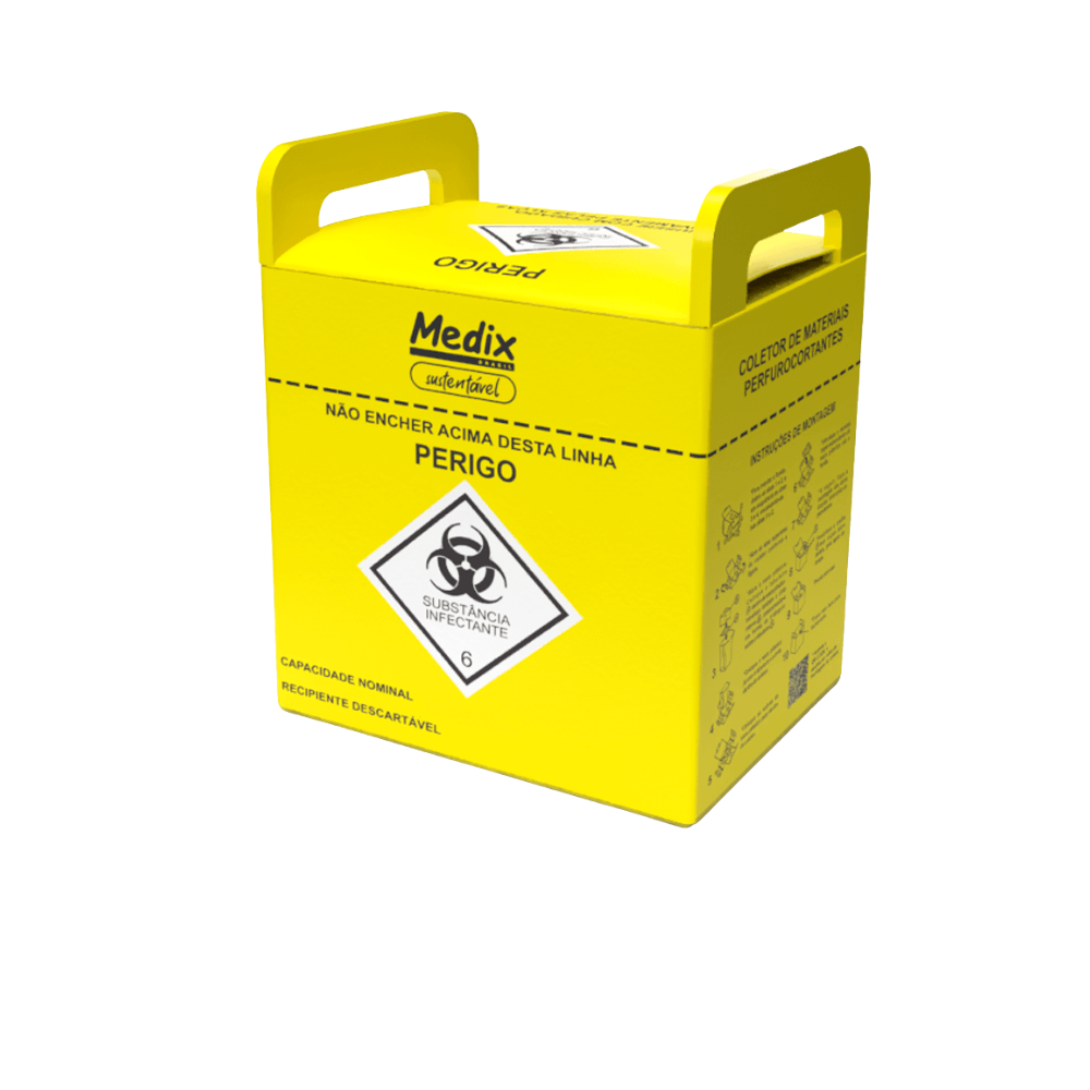 Coletor Perfurocortante Descartável Amarelo Medix - 3 Litros - 20 unidades