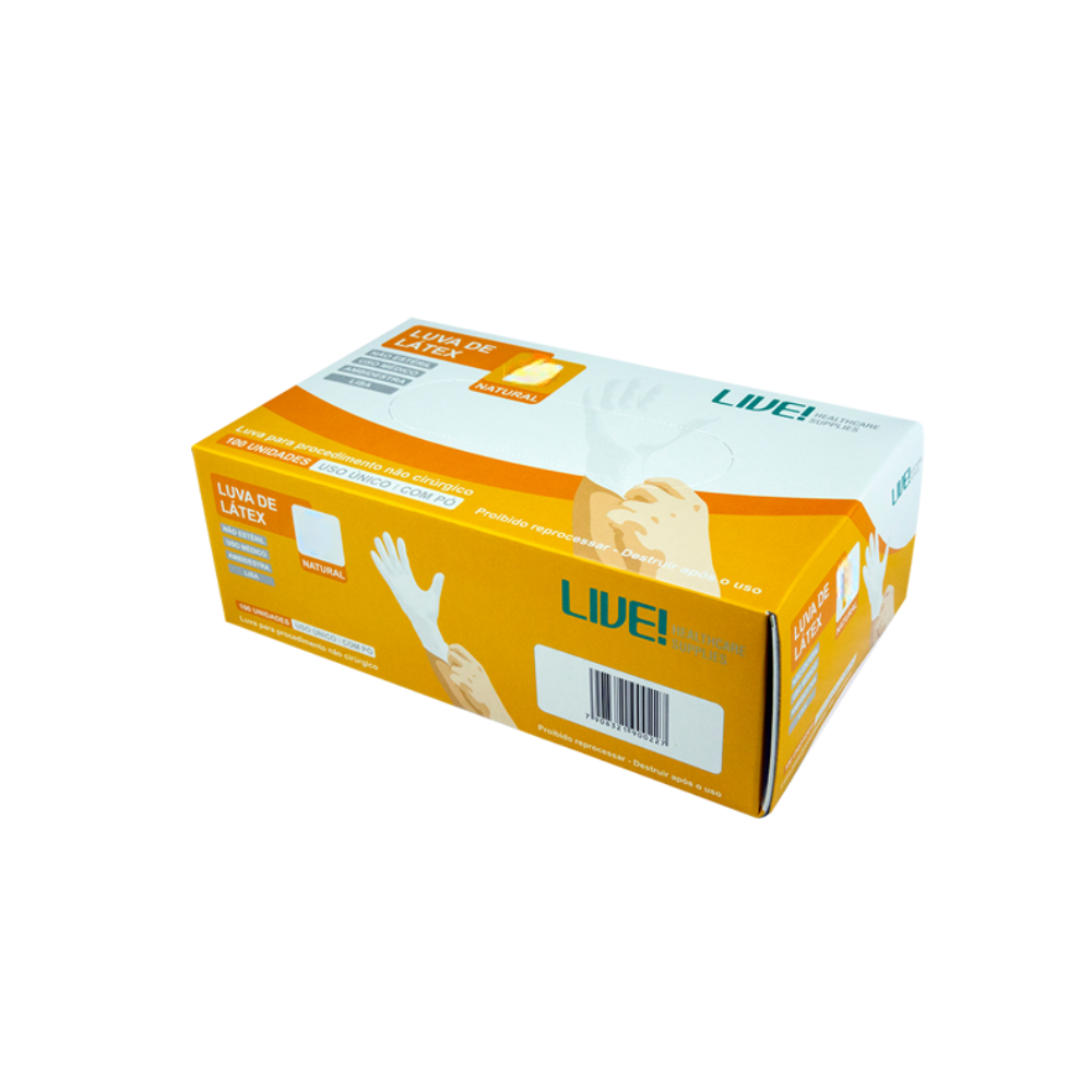 Luva de Látex para Procedimento com Pó (Caixa c/ 100) - Live