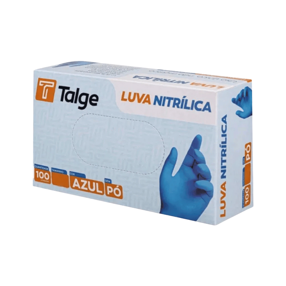Luva de Procedimento Nitrílica Azul Sem Pó Talge - Caixa 100 Unidades