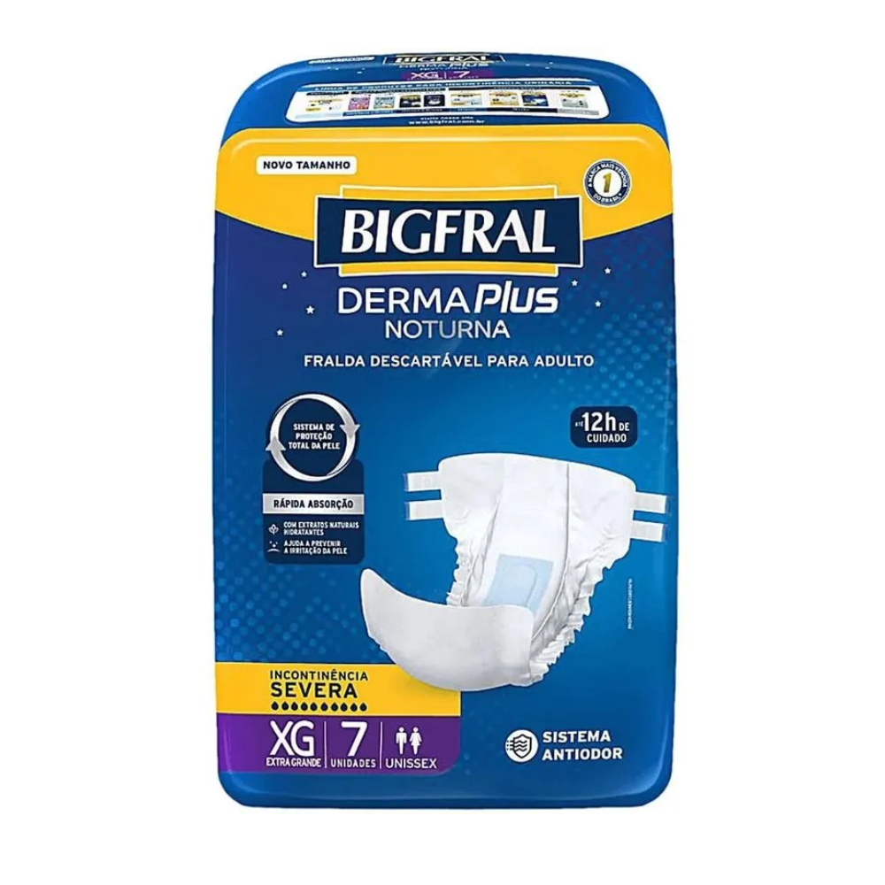 Fralda Geriátrica Bigfral Derma Plus Noturna XG com 7 Unidades