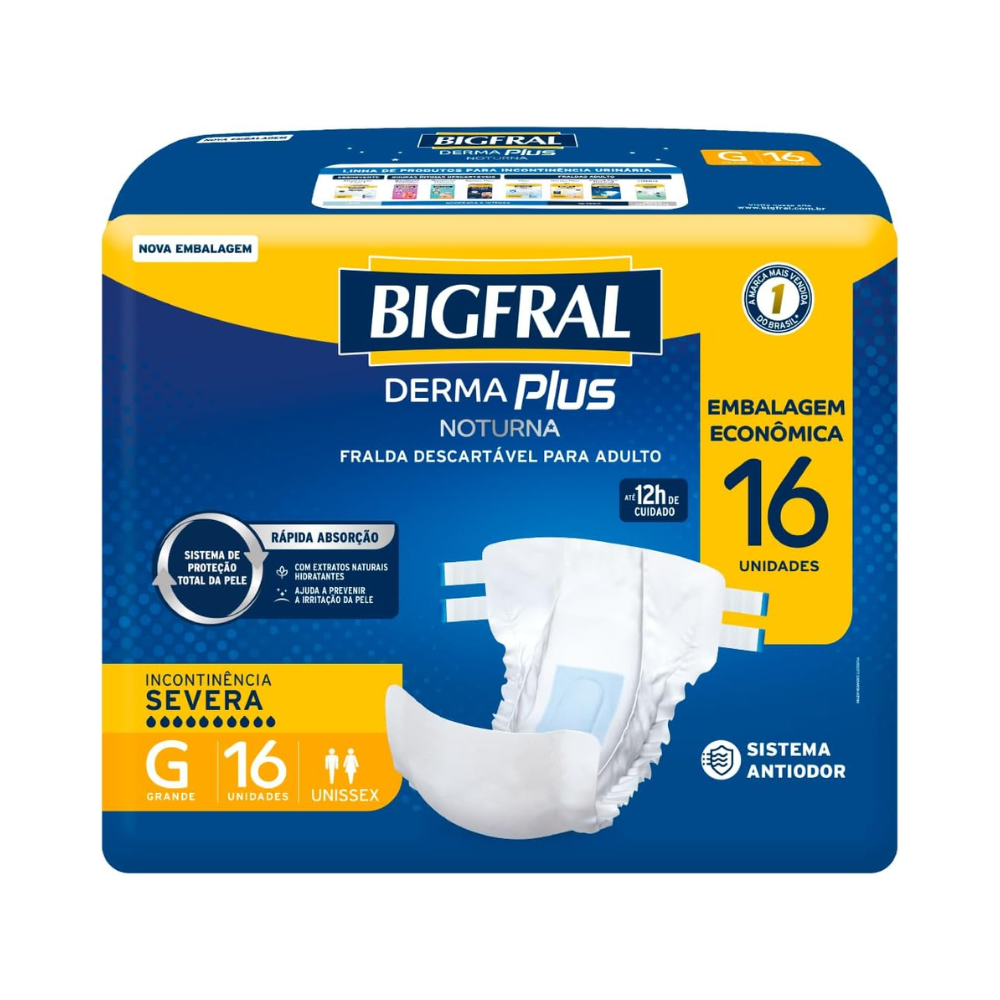 Fralda Geriátrica Bigfral Derma Plus Noturna Econômica — 16 Unidades