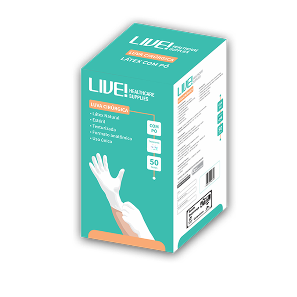 Luva Cirúrgica com Pó Estéril Caixa com 50 Pares Essential Live