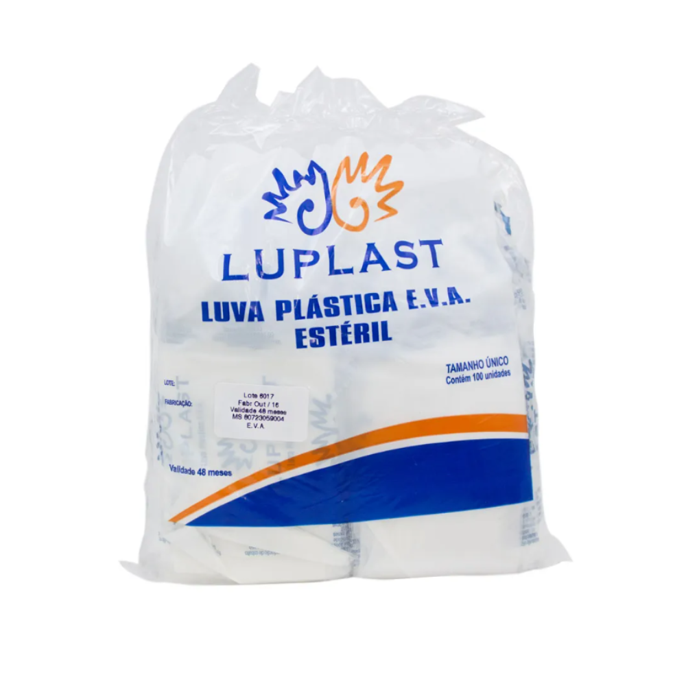 Luva Descartável Estéril de EVA Luplast - Pacote com 100 Unidades